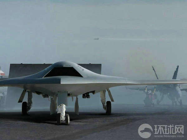 資料圖：X-47B無人機在航母上起降想象圖。