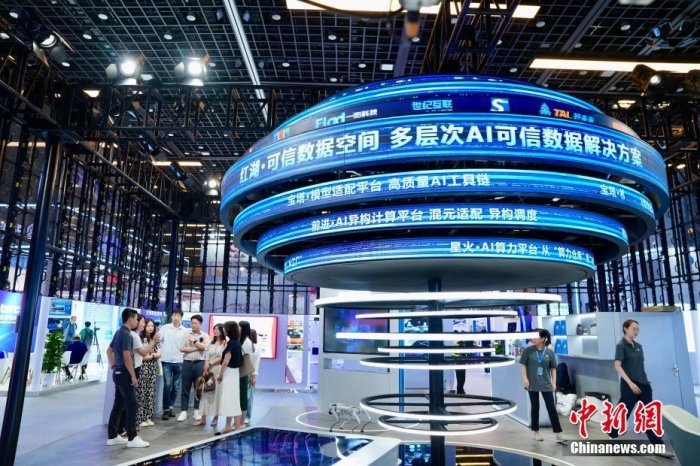 7月3日，2024全球數(shù)字經(jīng)濟(jì)大會數(shù)字經(jīng)濟(jì)沉浸式體驗區(qū)及新技術(shù)、新產(chǎn)品發(fā)布區(qū)吸引參觀者。<a target='_blank' href='/'>中新社</a>記者 陳芳婷 攝