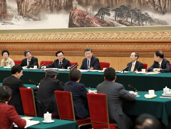 2019年3月8日，習(xí)近平參加十三屆全國(guó)人大二次會(huì)議河南代表團(tuán)的審議。