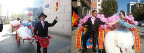他拉車，她坐車，一路風(fēng)景終身難忘。圖片來源：揚(yáng)子晚報(bào)